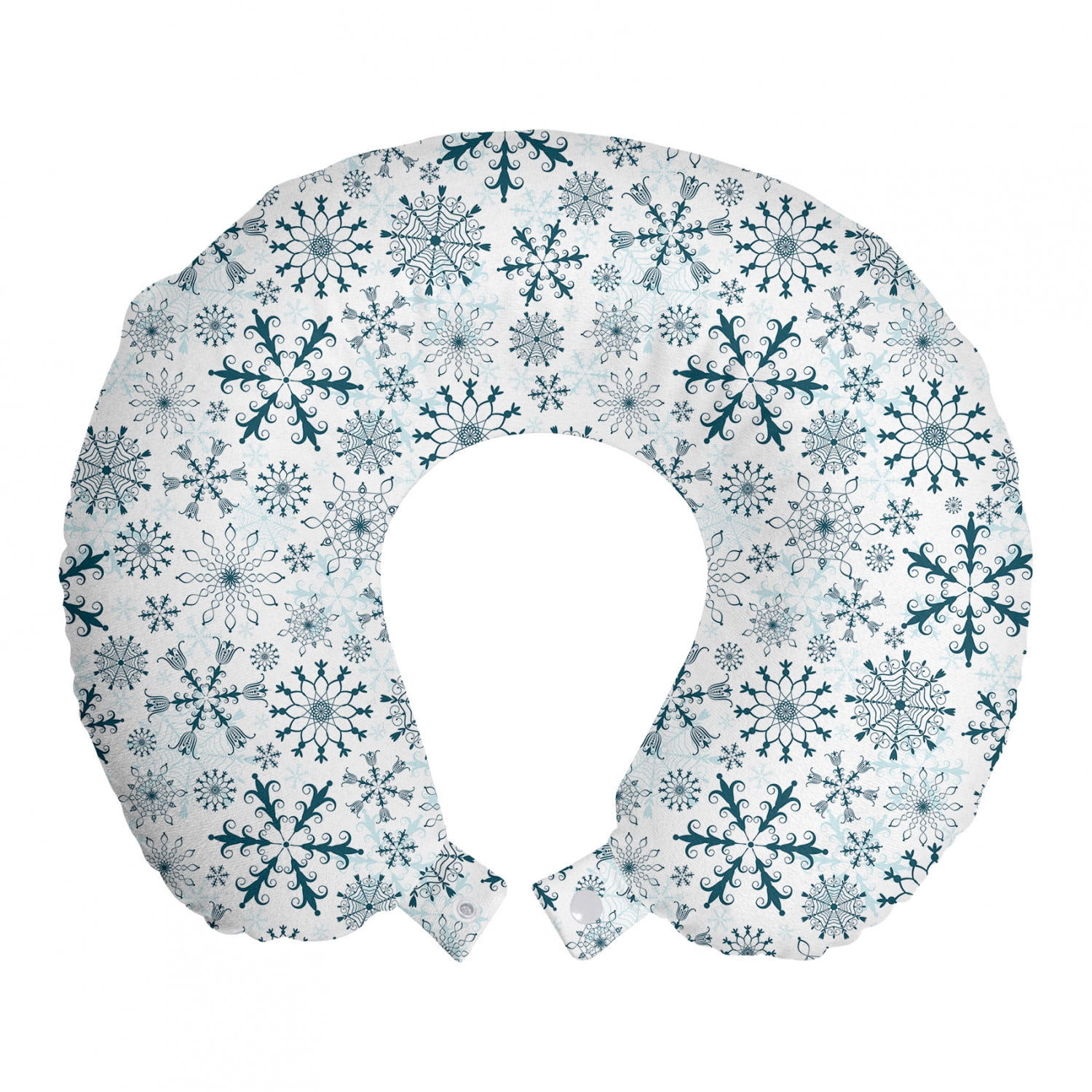 Winter Travel Pillow Neck Rest, Merry Xmas Theme Delicate Snowflakes
