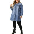 thumbnail image 2 of Agnes Orinda Women's Plus Size Jean Jacket Long Sleeve Maxi Length Denim Jackets 1X Blue, 2 of 8