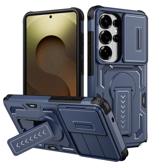 for Samsung Galaxy S26 Ultra Phone Case with Sliding Camera Cover, Military Grade Shockproof Protection Mobile Case with Kickstand & Matte Textured Rugged TPU PC Protective Hybrid Cover, Blue