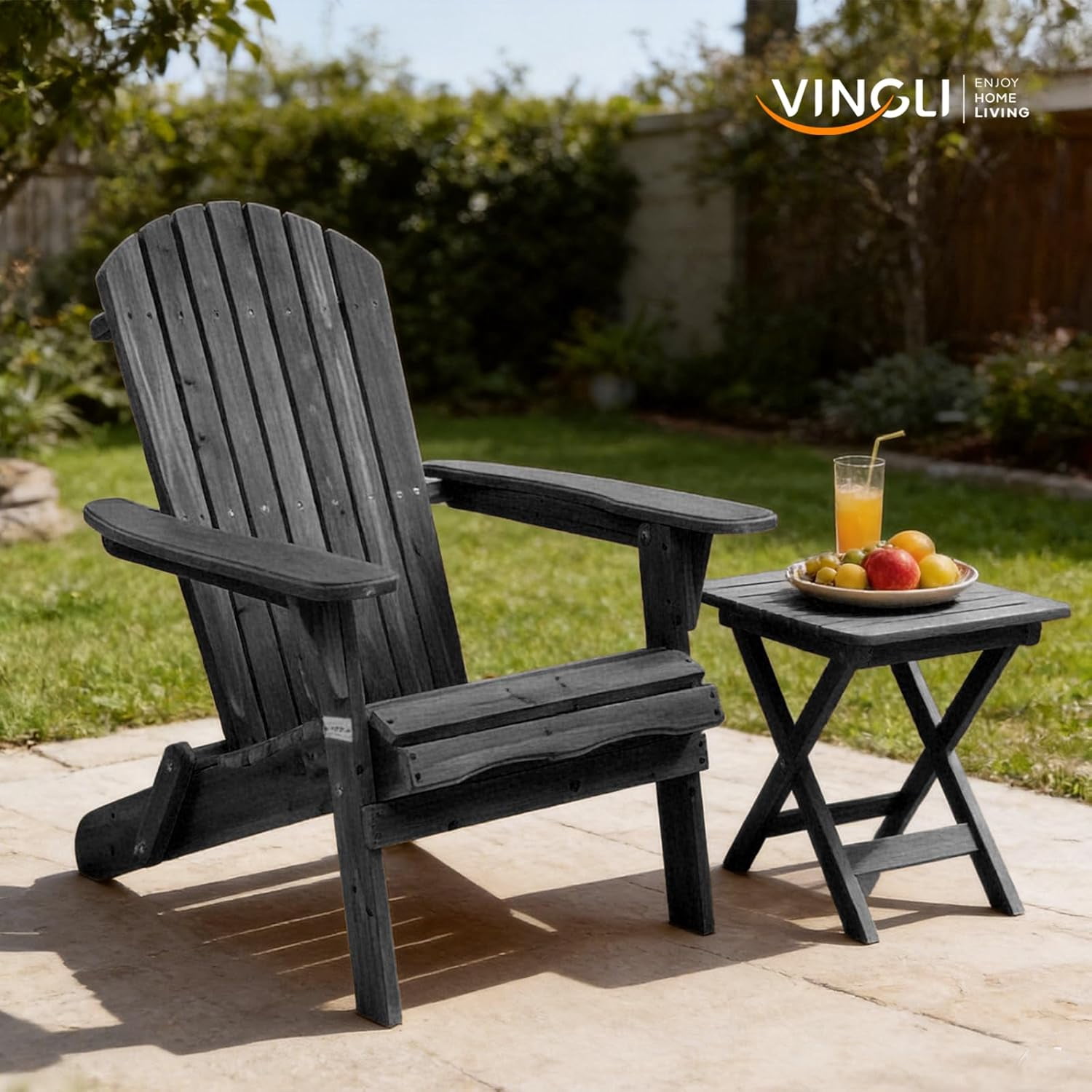 PEXMOR Folding Adirondack Chair Set of 2, Wood Accent Fire Pit Chair, Outdoor Patio Lounge