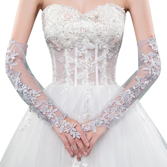 Guantes Largos de Encaje para Mujer, Guantes sin Dedos de Encaje Guantes Cortos Elegantes Guantes sin Dedos de Malla para Novia Fiesta de Graduación.