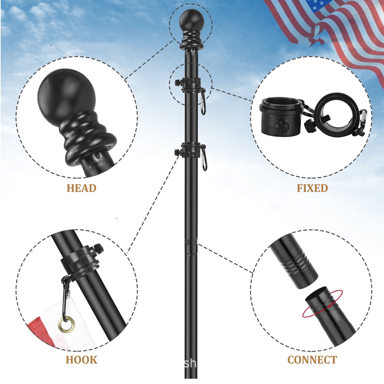 Raindrops 2-Pack Stainless Steel Flag Holders Rust-Resistant Flagpoles for Porch and Yard Outdoor Display