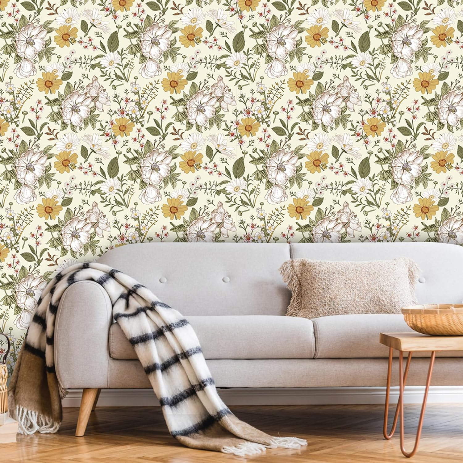 UMIGGEE 17.7-in x 236-in Flower Wallpaper Daisy Multicolor Peel and Stick Wallpaper Self Adhesive Wall Paper Contact Paper for Home Mural Wall Decor Wall Covering Old Furniture Renovation