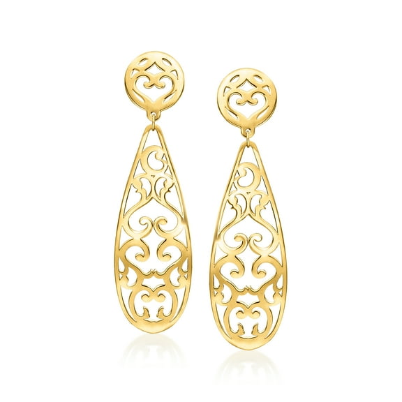 Ross-Simons Italian 14kt Yellow Gold Floral Openwork Drop Earrings, Women's, Adult