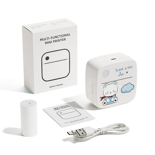 TFixol B1 Imprimante d'Étiquettes Bluetooth Portable 58mm avec Impression Photo AI, Application Multilingue, Reçus Thermiques, et Batterie Intégrée, Inclut 1 Rouleau de Papier - Design Ours Bleu