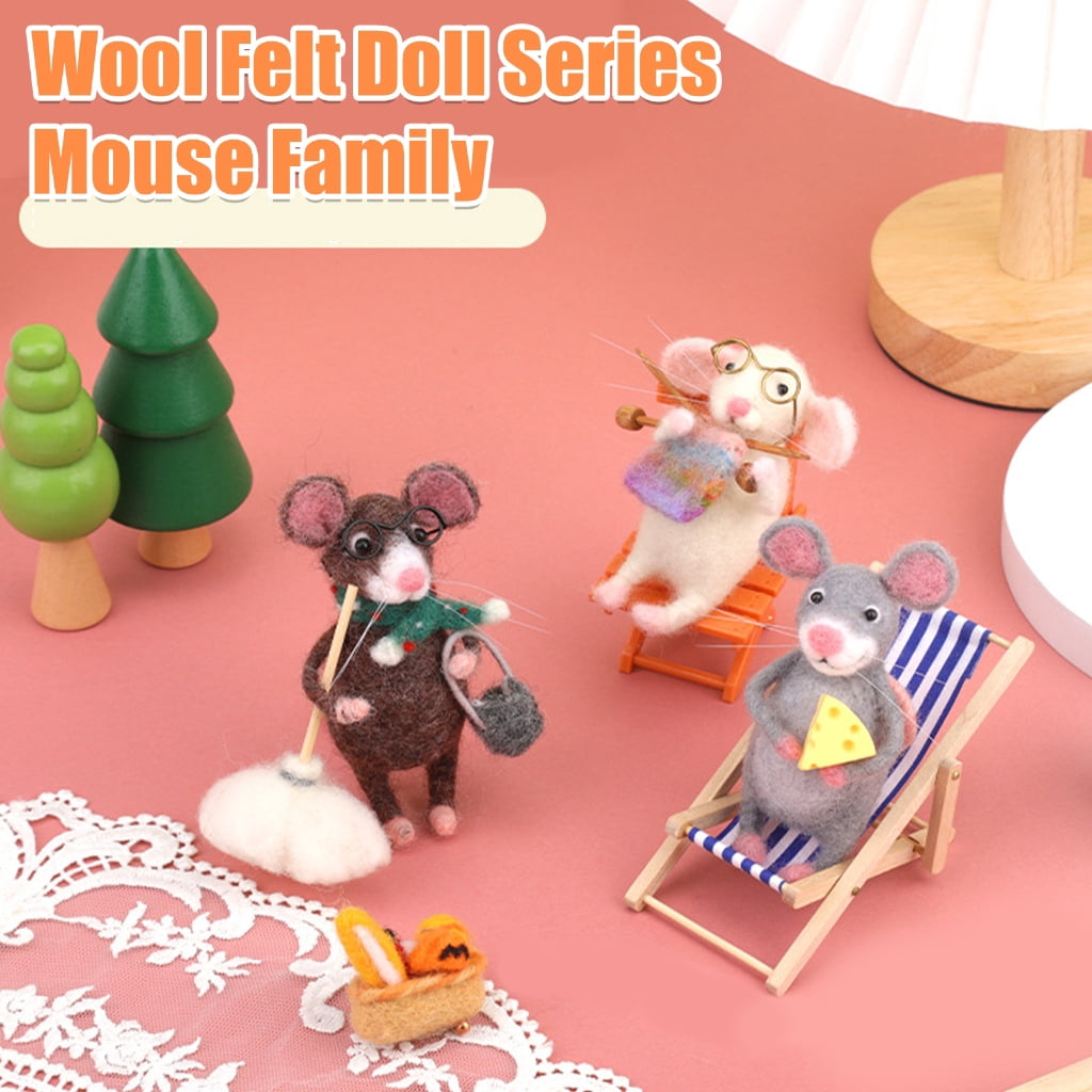 JZROCKER Beginner Needle Felting Set Mouse Family Wool Felted Set with Instruction Felting Needle Wool Roving Wood Handle