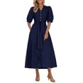 thumbnail image 1 of Vestido midi PRETTYGARDEN para mujer, verano 2025, cuello en V con bolsillos, 1 of 9