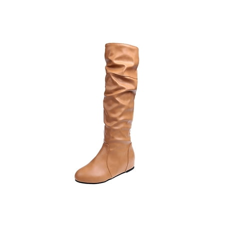 

Kesitin Ladies Winter Shoes Pull On Flat Boot Slouchy Knee High Boots Comfort Non Slip Work Pleated Yellow 6.5