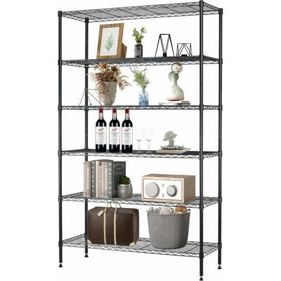 XgoodX | 6-Tier Wire Storage Shelves | 42x16x72 | Black | with Adjustable Racks | Heavy-Duty Metal Shelf, Holds Upto 1500 lbs | No-Tool Assembly | Ideal for Home & Garage Shelving