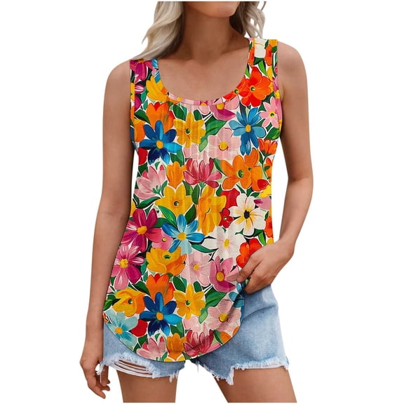 Cilsoka Women Summer Tops Sleeveless Tank Floral Casual Cute Loose Fit Cute T-Shirt Tunic ,Graphic Tank Tops for Women Funny