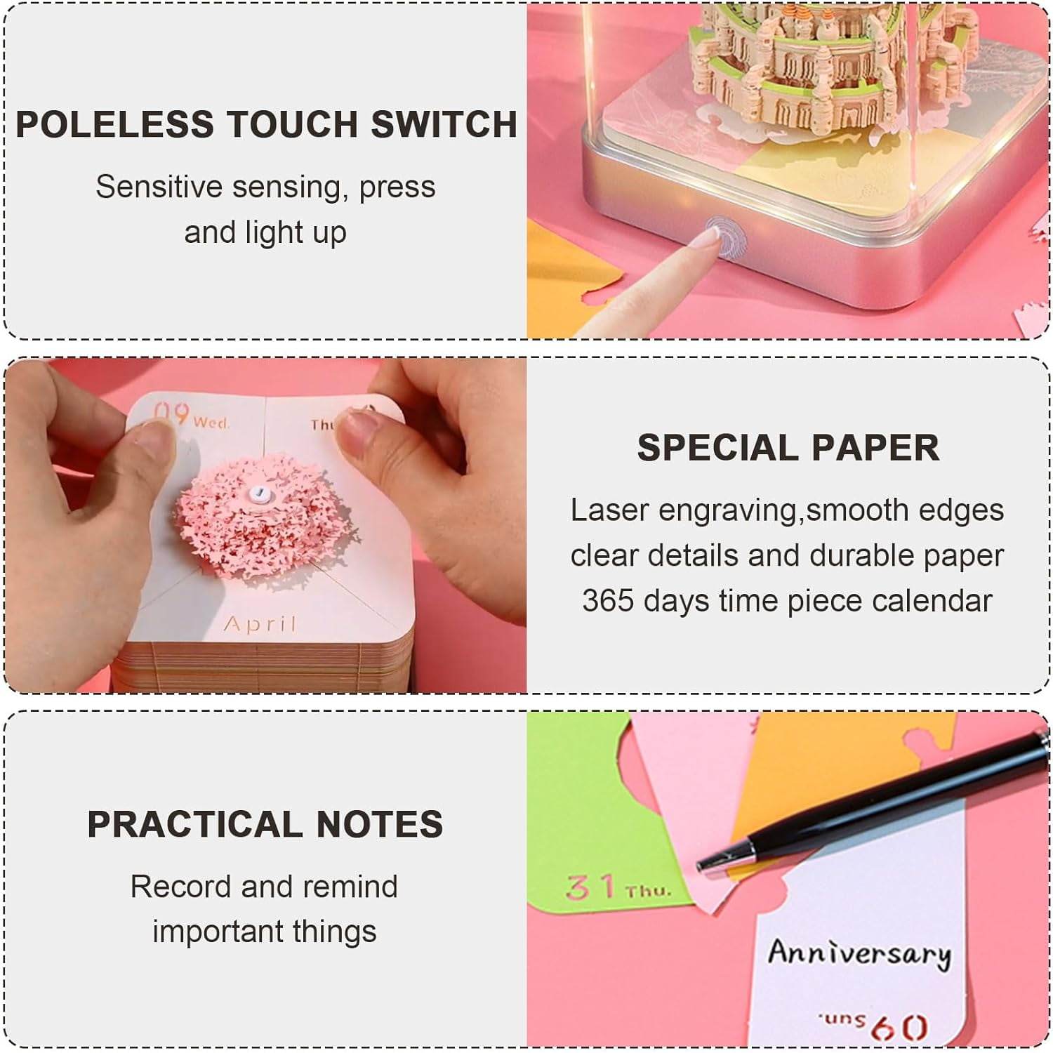 2026 Desk Calendar Sky Fortress with Light, 3D Memo Pad Non-stick Post-it Calendar School Office Home Stress Relief Best Gifts(Sky Fortress)