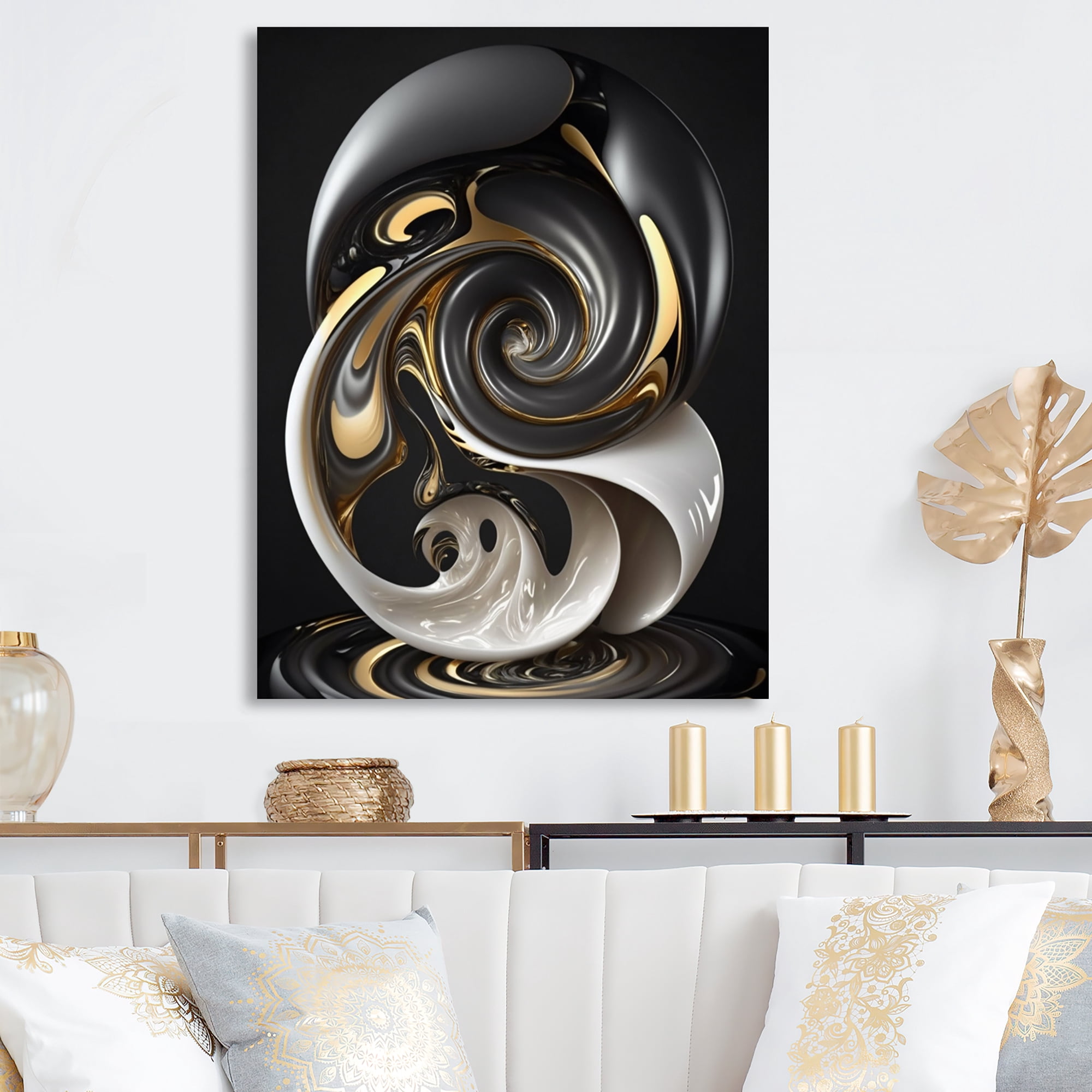Designart Liquid White Stained Glass I Canvas Wall Art