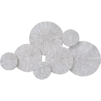 Oversized Abstract Wall Art, 7 Connected Bursts, Incised Roundels, Artisan Rubbed, Pale White Accent Patina Over Carved Wood, 42.5 x 24.75 Inches Boho Chic Collection