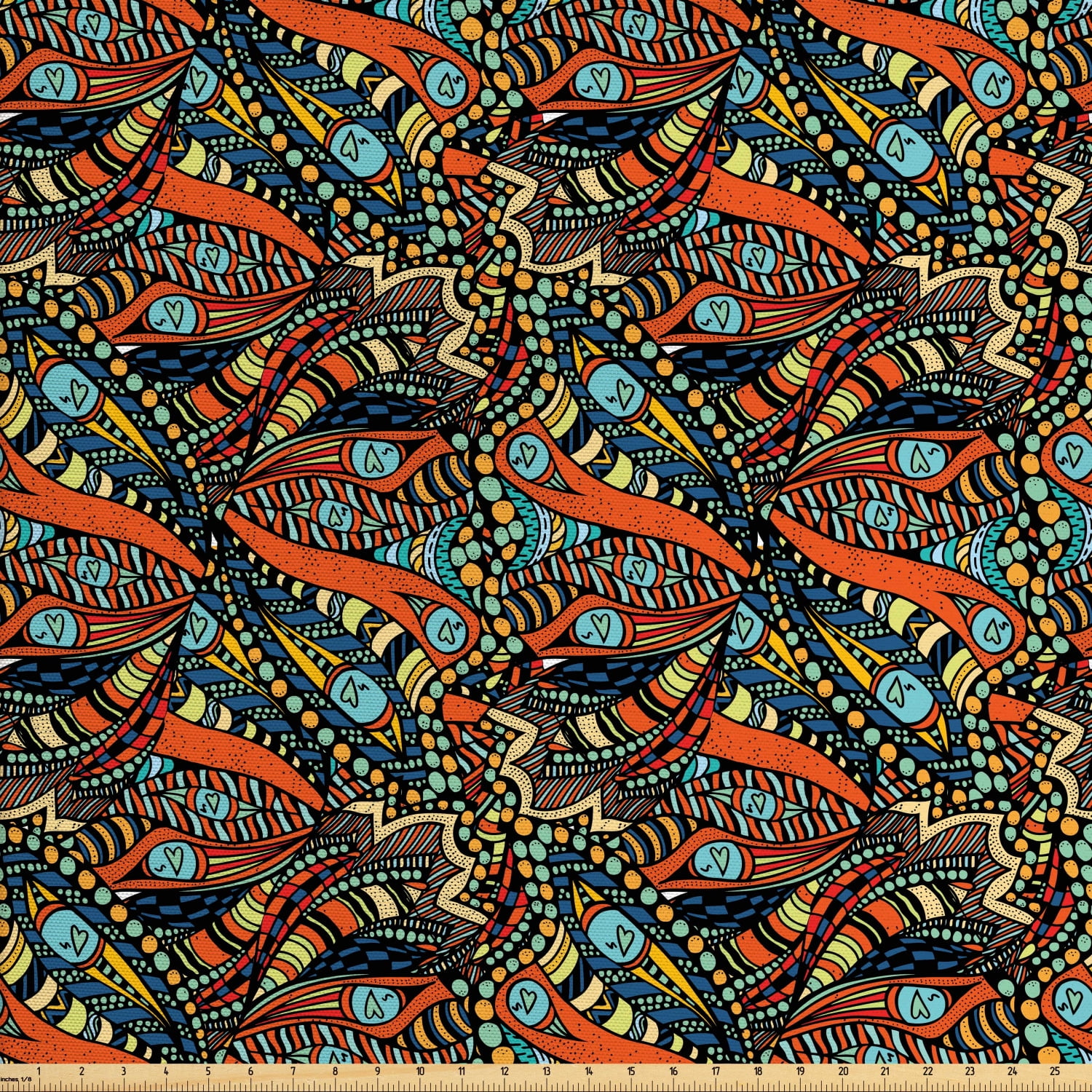 Funky Fabric by The Yard, Abstract Hand Drawn Style Waves Pattern with