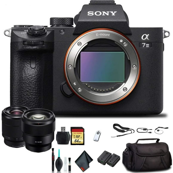 Sony Alpha a7 III Mirrorless Camera with 28-70mm Lens ILCE7M3K/B with Sony FE 85mm Lens, Soft Bag, Additional Battery, 64GB Memory Card, Card Reader , Plus Essential Accessories