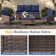 thumbnail image 2 of ELPOSUN Outdoor Patio Furniture Set, 5 Pieces All-Weather Wicker Rattan Outdoor Patio Conversation Set with Swivel Chairs and ottomans, for Garden,Poolside,Backyard, Brown&Blue, 2 of 9