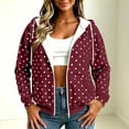 thumbnail image 2 of Women's Polka Dot Zip Up Hoodie with Drawstring Hood and Pockets, Travel Casual Long Sleeve Fleece Sweatshirt Jacket, XL, 2 of 9
