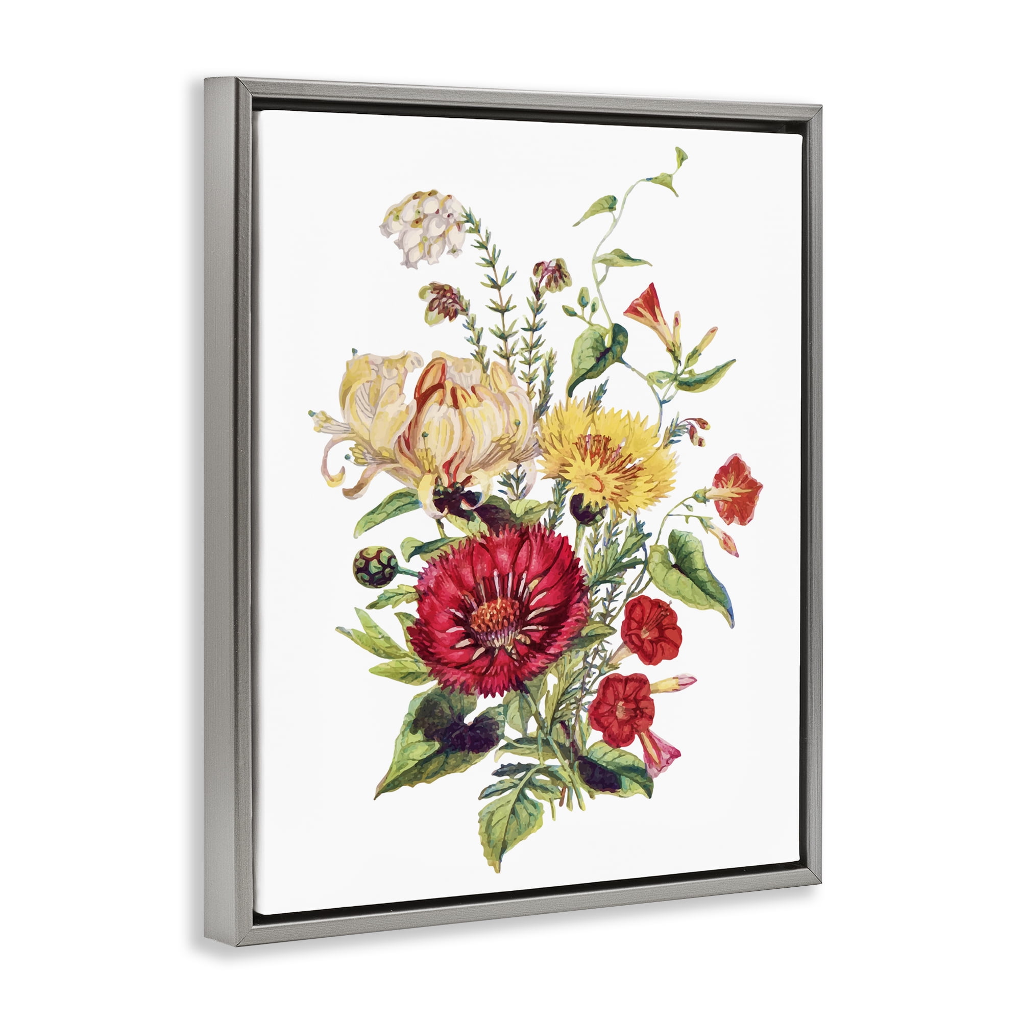 Bundle Of Wild Florals Gray Framed Floater Canvas Wall Art, design by Lettered and Lined