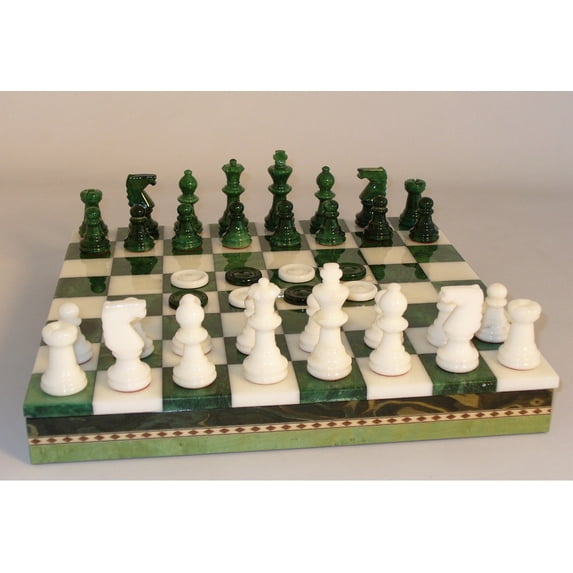 Green & White Alabaster Inlaid Chest