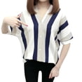 thumbnail image 2 of Haut Femme Mode Chemise Rayée Manches Courtes Col en V Blouse Décontractée Ample, 2 of 6