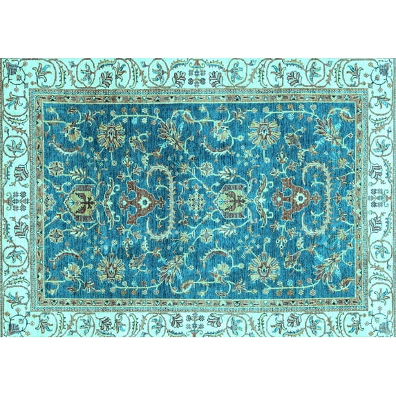 Ahgly Company Indoor Rectangle Oriental Light Blue Traditional Area Rugs, 6' x 9'