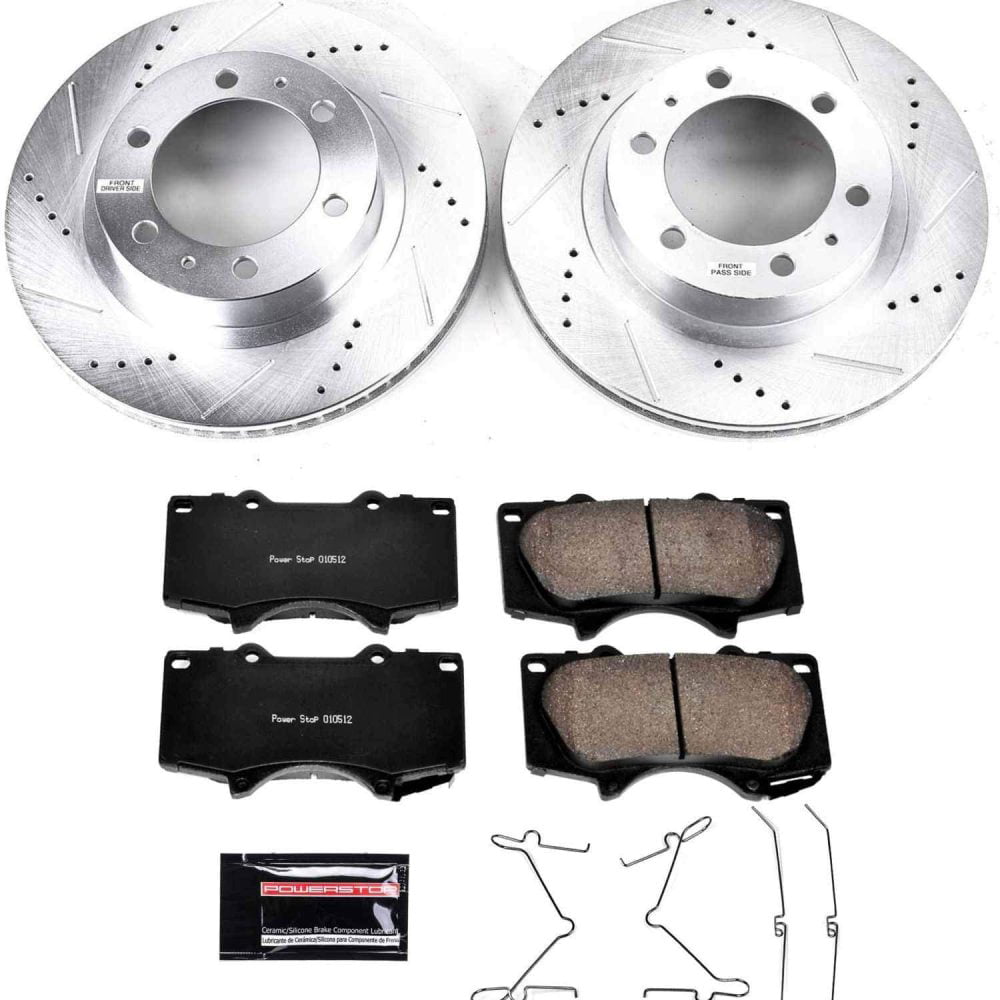 Power Sport Cross Drilled Slotted Brake Rotors and Ceramic Brake Pads Kit FRONTS 80295 