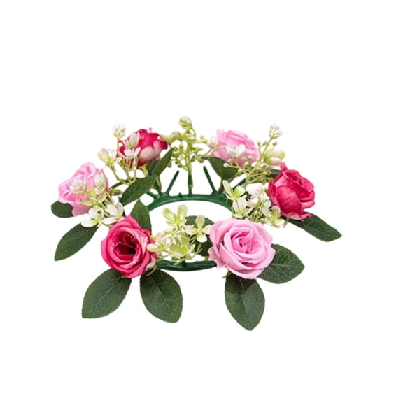 geerera Artificial Rose Candle Holder, Silk Flower Candle Ring Wreath, Valentine's Day Table Centerpiece for Wedding Decor, Window Display, Romantic Celebration