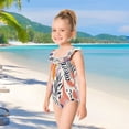 thumbnail image 5 of Girls Ruffled One Piece Swimsuit Summer Beach Vacation Swimwear Tank Swimsuit Tropical Leaves and Dots, 5 of 8