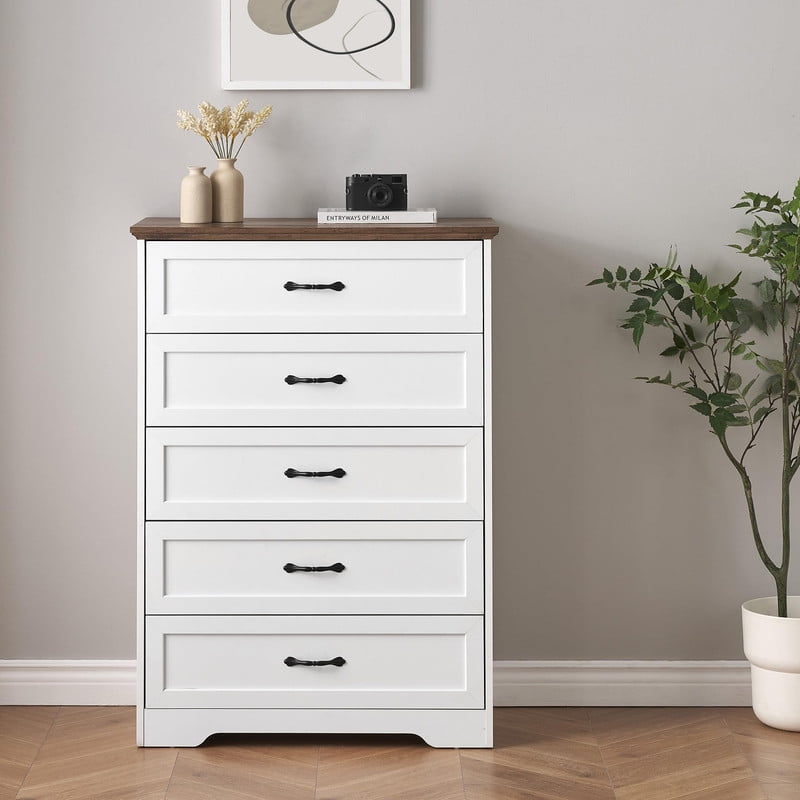 TROPOW Modern 5 Drawers Dresser, Chest of Drawers Closet Organizers and Storage Clothes, Modern Dressers for Closet Living Room, Kids Bedroom