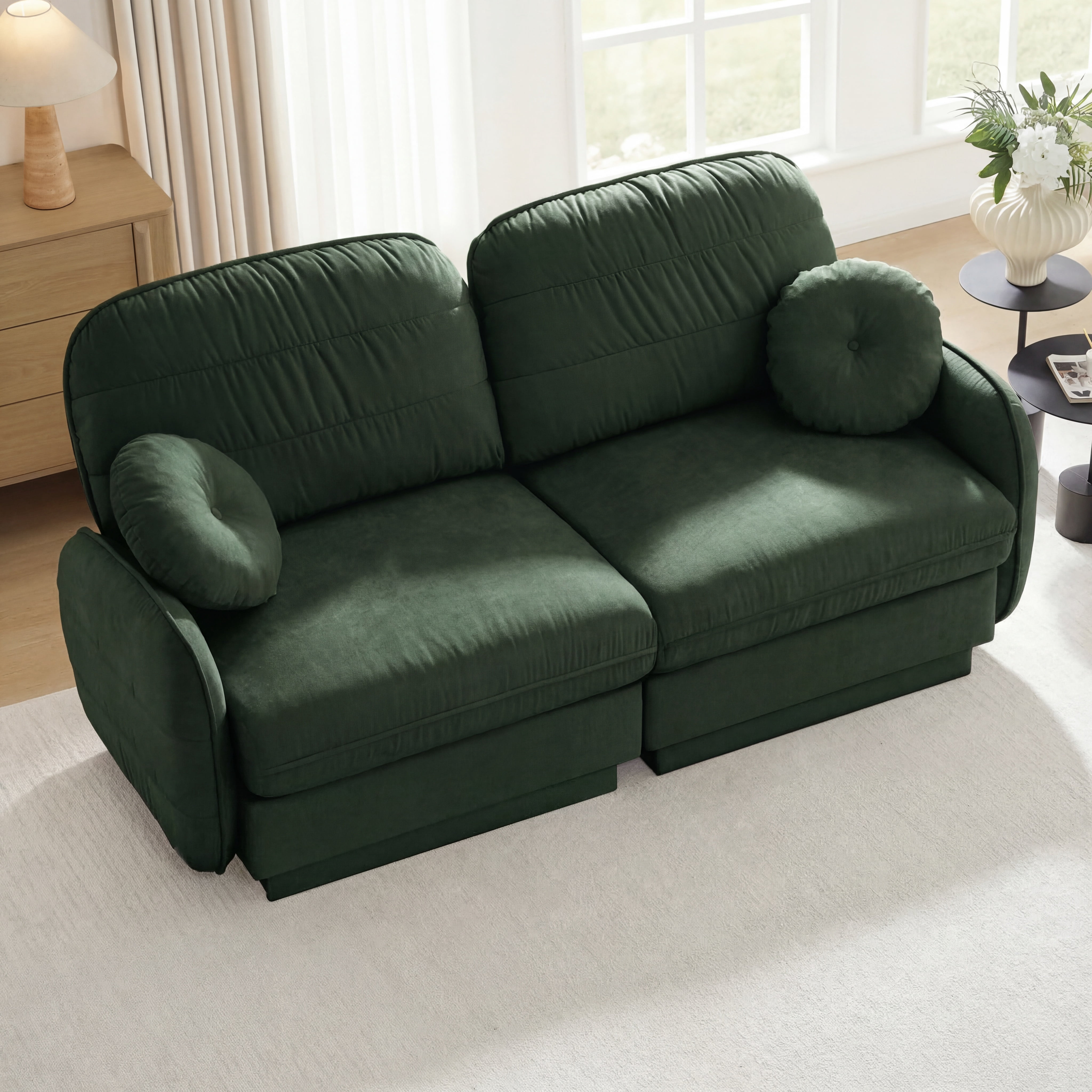 Mintazer Chenille Cloud Loveseat Sofa with 2 Round Pillows, Easy Assembly Ergonomic Design Sofa Couch for Living Room, Bedroom, Green