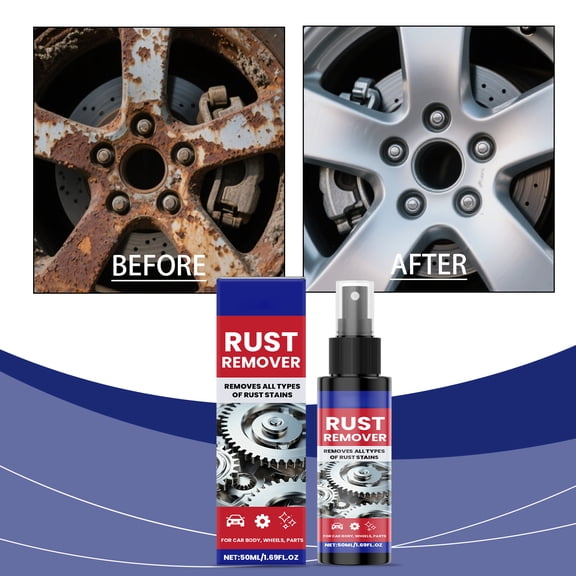 50ML Rust Remover Spray, Fast-Acting Rust Stain Remover for Car Wheels & Metal Parts, Restores Original Shine, Gentle on Surfaces, Ideal for Auto Body & Industrial Use
