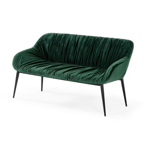 Modrest Katrina 15.75" Modern Metal & Fabric Bench in Dark Green/Black
