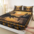 thumbnail image 4 of Manfei Sunset Lake Reflection Bed Sheets,Vintage Deer Full Size Sheets,Orange,4-Piece,1 Flat Sheet, 1 Fitted Sheet and 2 Pillowcases, 4 of 6