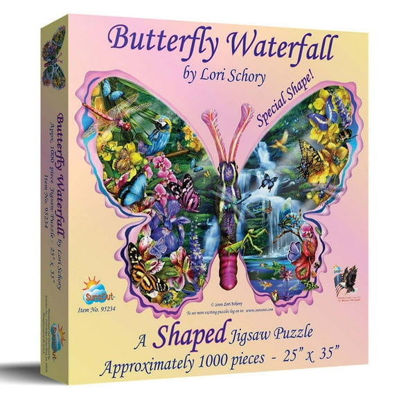 SUNSOUT INC - Butterfly Waterfall - 1000 pc Special Shape Jigsaw Puzzle by Artist: Lori Schory - Finished Size 24" x 35" - MPN# 95234