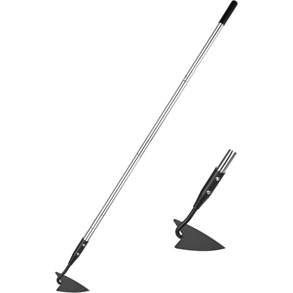 Carbon Steel Triangle Garden Hoe with Stainless Steel 57" Adjustable Long Handle, Heavy Duty Gardening Hand Tools Hoe for Ridging Weeding Digging Loosening Edging Soil
