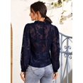 thumbnail image 2 of Blusa floral de malla transparente para mujer, manga larga, cuello en V Azul marino G Azul marino G Xishao ropa, 2 of 2