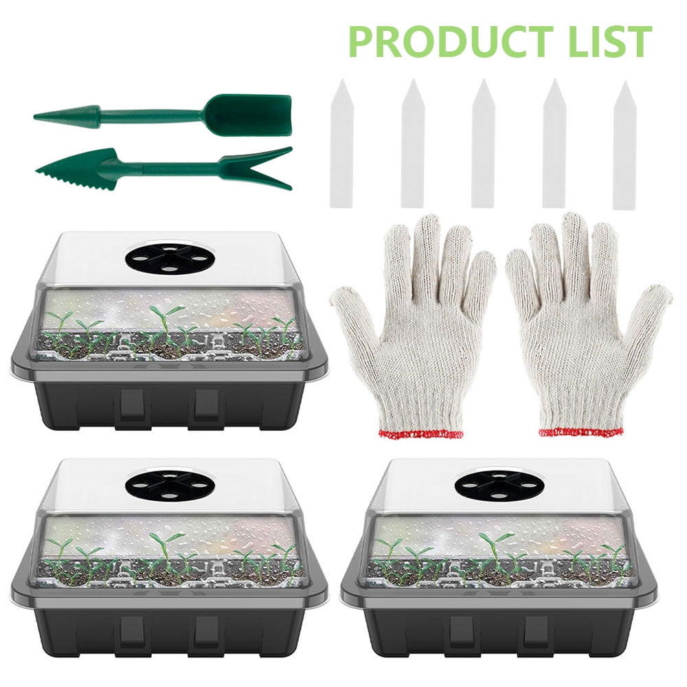 3PCS 12 Cell Seed Starter Kit Starting Plant Propagation Tray Dome Gardening 