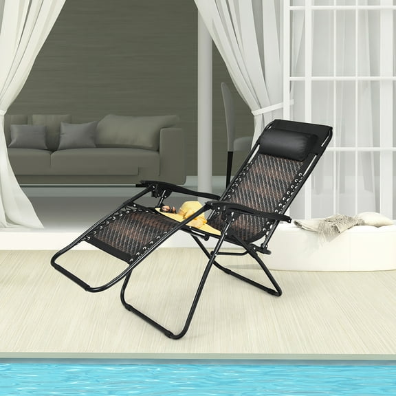Costway Patio Rattan Zero Gravity Lounge Chair Folding Recliner W/Headrest Mix Brown