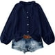 thumbnail image 3 of Tops de otoño para mujer,Blusa de mujer de color liso, con encaje, escote en V, manga larga, poliéster, informal, para uso doméstico y diario, sopatenor, 3 of 9