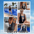 thumbnail image 4 of Roaso Women's Lace Up Deep V Sexy Monokini Swimwear Black Beachwear One Piece Swimsuit, 4 of 5