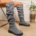 thumbnail image 5 of Women Knee High Boots Mid Calf Slouchy Ruched Suede Side Zipped Block Low Heels Long Booties (Grey 40), 5 of 8