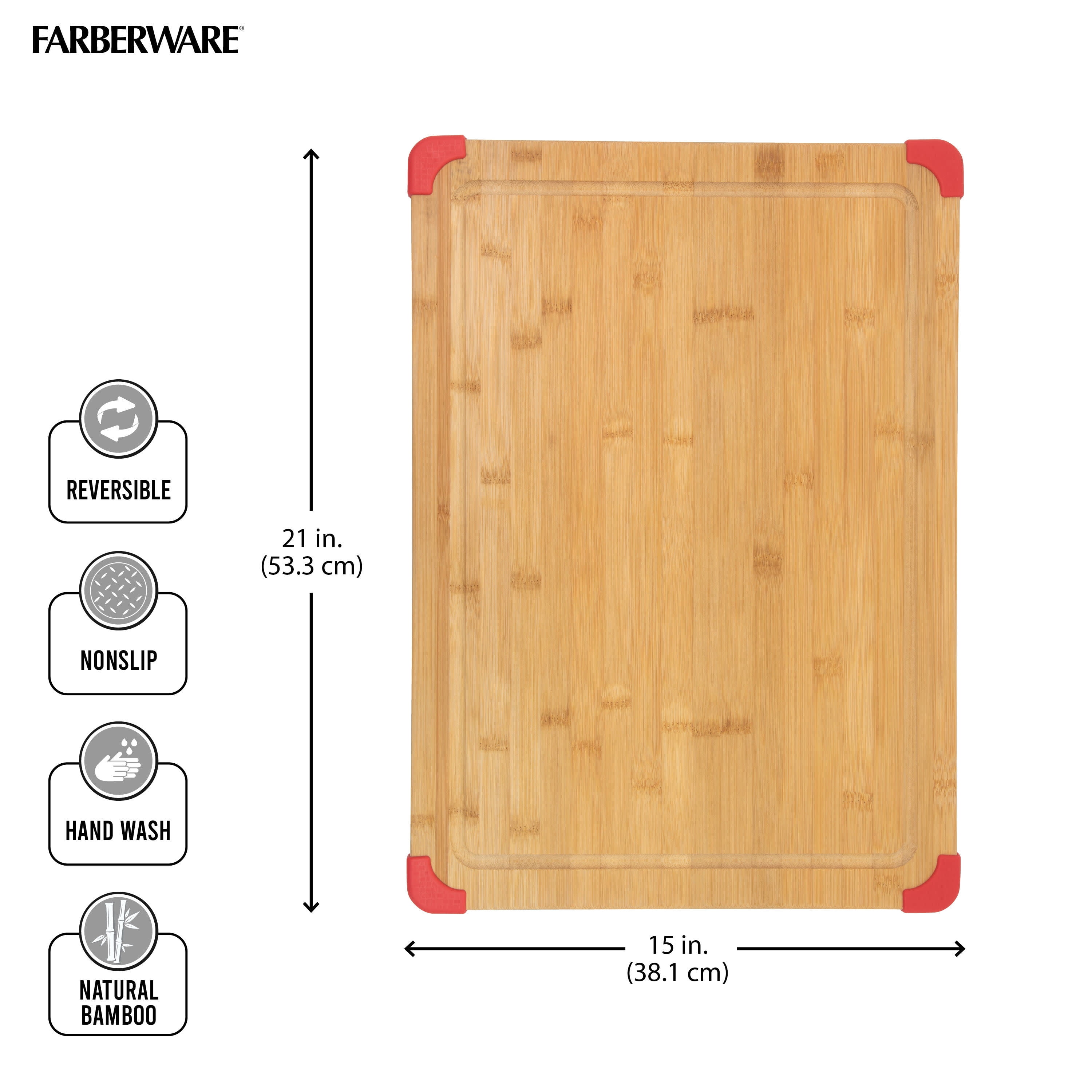 Farberware Nonslip Bamboo Cutting Board with Juice Groove, 11x14 inch, White