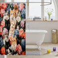 thumbnail image 3 of Manfei Kawaii Pet Cat Shower Curtain 72Wx78L, Bohemian Hydrangea Floral Bath Curtain, Navy Beige, 3 of 5