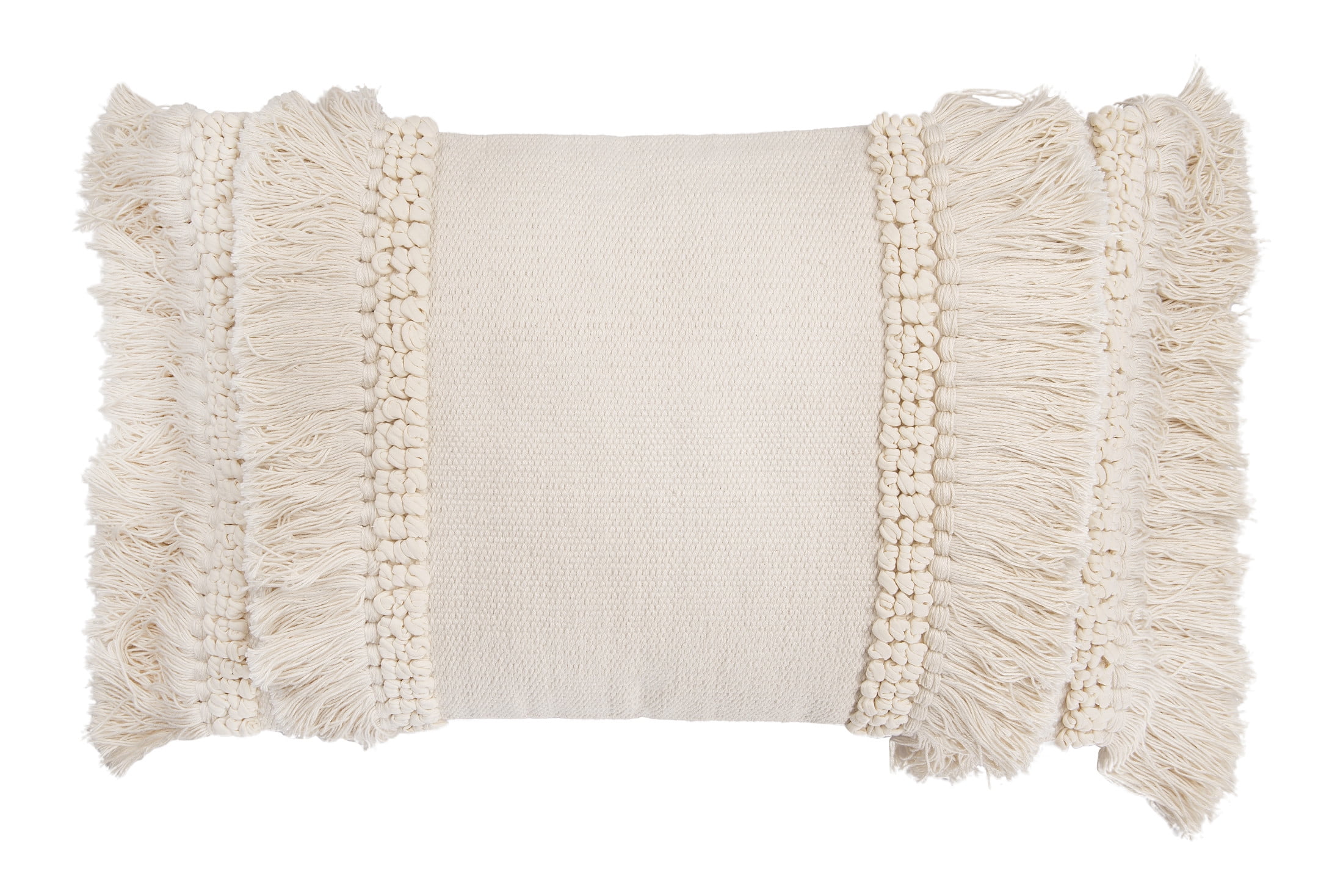 Creative CoOp Cream Cotton & Chenille Woven Lumbar Pillow with Long