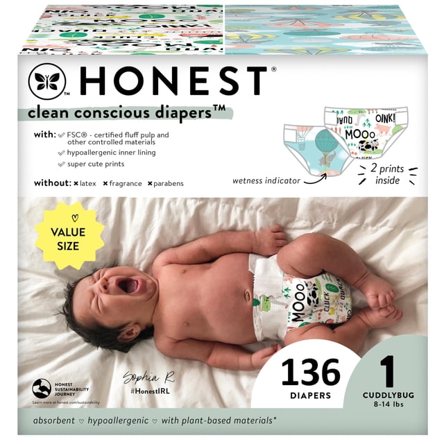Pañales The Honest Company Clean Conscious, tamaño 1, de 8 a 14 libras