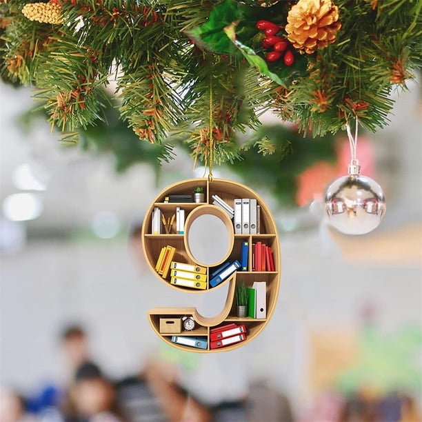 Adornos navideños, adornos navideños, regalos navideños, adorno colgante para amantes de los libros, adorno de biblioteca, formas digitales, decoración para ratones de biblioteca, adorno acrílico, reg