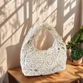 thumbnail image 4 of Hollow Woven Beach Shoulder Bags for Women Girls Lace Knitted Handbag Bohemia Crochet Tote Bag for Summer Beach Travel (Beige), 4 of 10