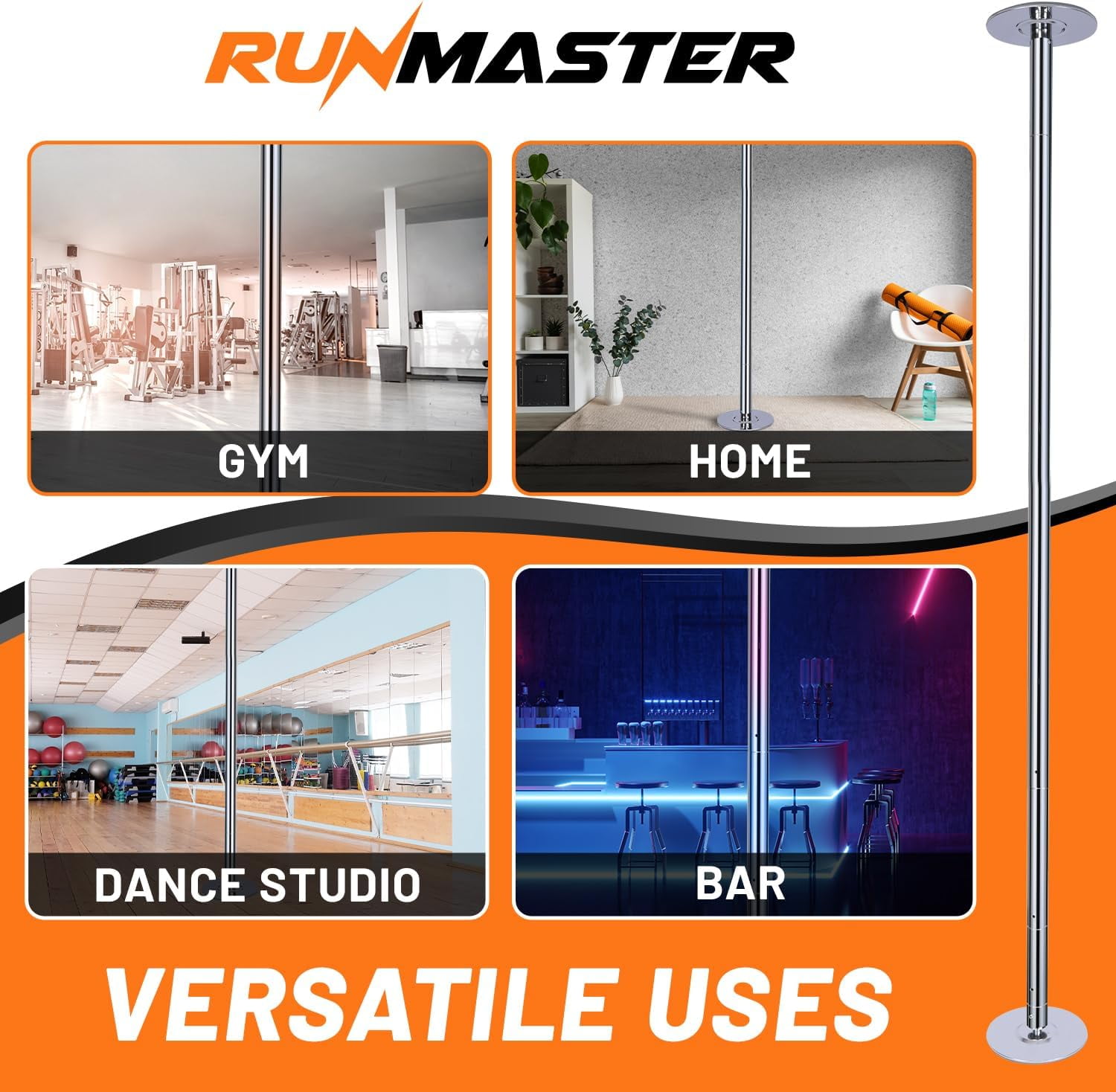 Premium Pole Spinning Static Dance Pole Kit | Portable & Removable 45mm Exercise Pole for Club, Party, Home Easy Assembly Safe & Sturdy Steel Construction | Silicone Rubber Protection