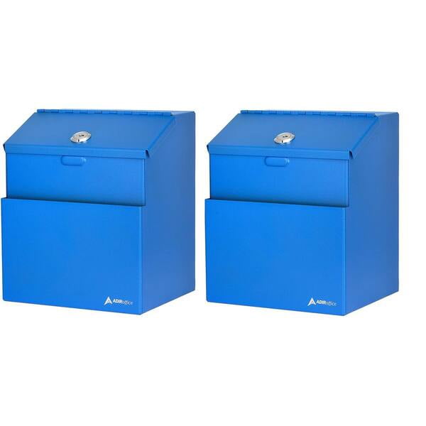 AdirOffice Wall Mountable Steel Locking Suggestion Box, Blue (2 pack)