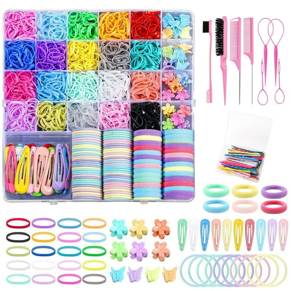 ZYNERY 300  Piece Hair Accessories Kit - 26-Compartment Organizer with 200 Hair Rubber Bands, 8 Styling Tools, 50 Snap Clips | Complete Hair Styling Set for Girls, Teens & Salon Use